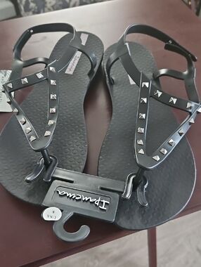 Ipanema Black Studded T-Strap Sandals